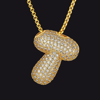 Gold Diamond Bubble Letter Initial Chain Necklace for