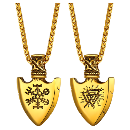 Viking Gungnir Pendant Necklace With Valknut & Compass for
