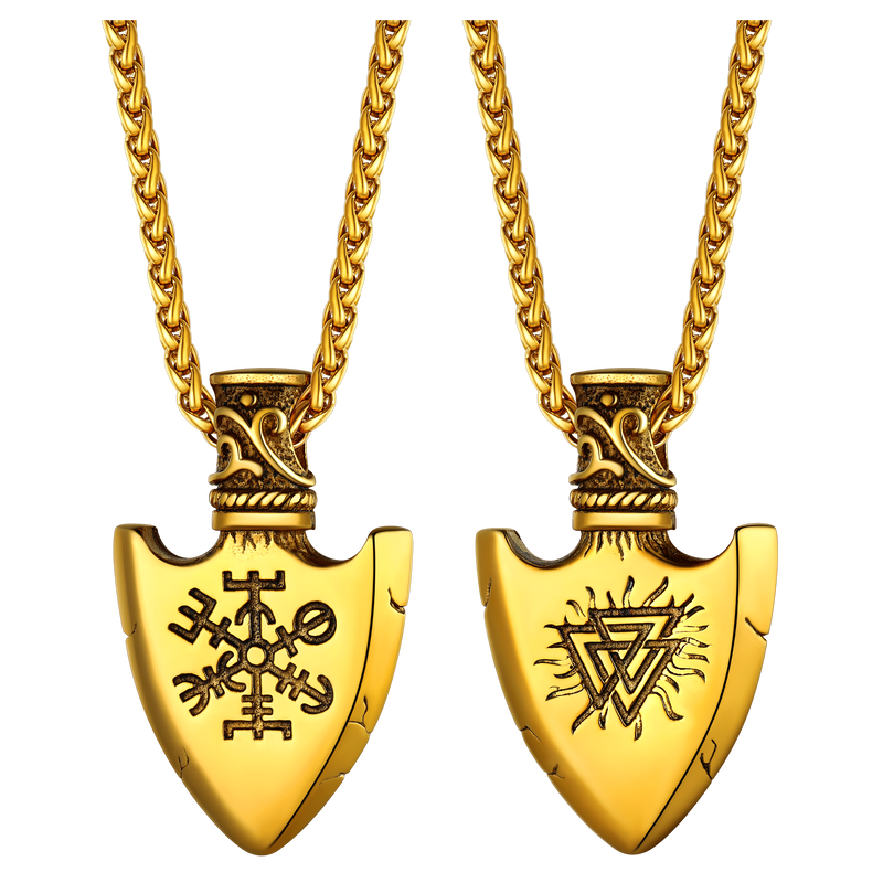 Viking Gungnir Pendant Necklace With Valknut & Compass for
