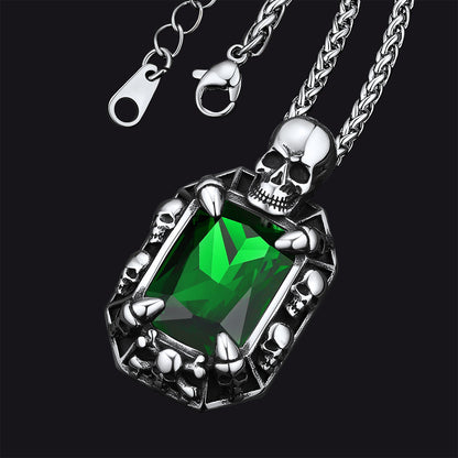 Gothic Skull Dragon Claw Crystal Necklace for