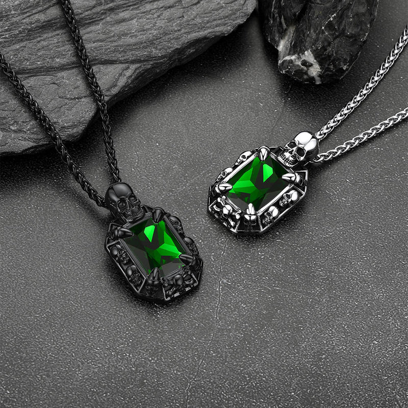 Gothic Skull Dragon Claw Crystal Necklace for