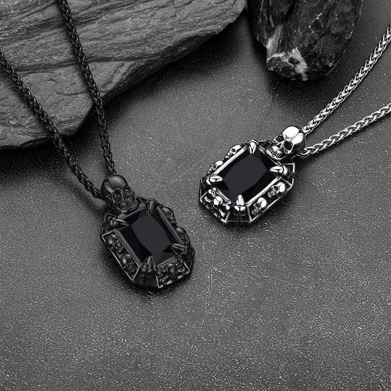 Cuban Curb Chain & Skull Crystal Layered Necklaces Set for