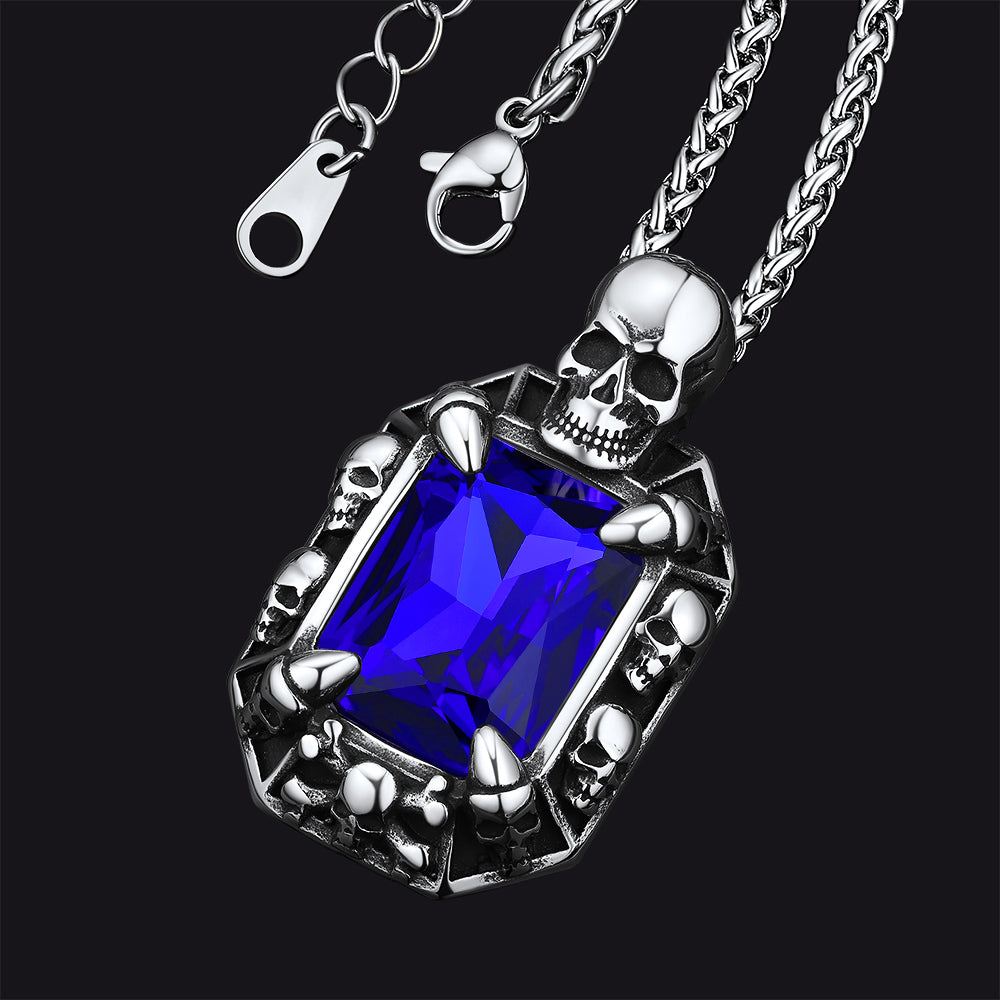 Gothic Skull Dragon Claw Crystal Necklace for