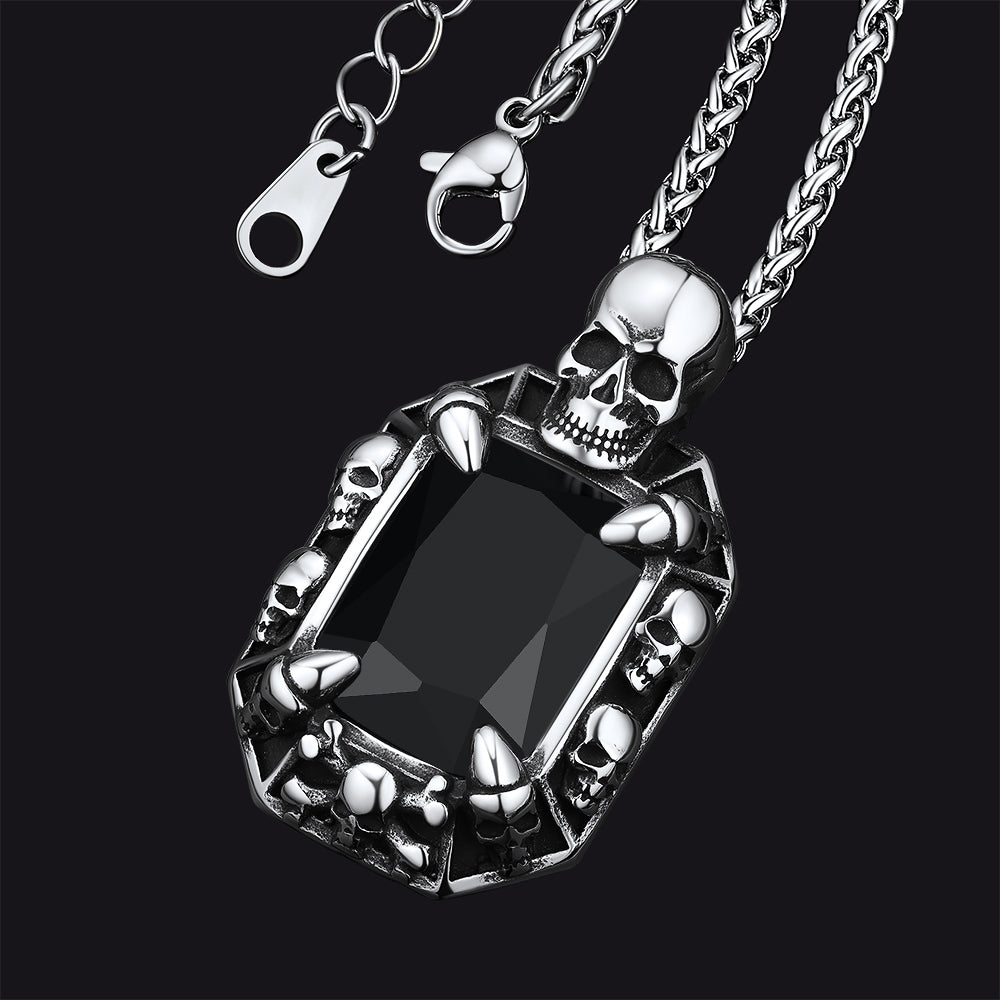 Gothic Skull Dragon Claw Crystal Necklace for