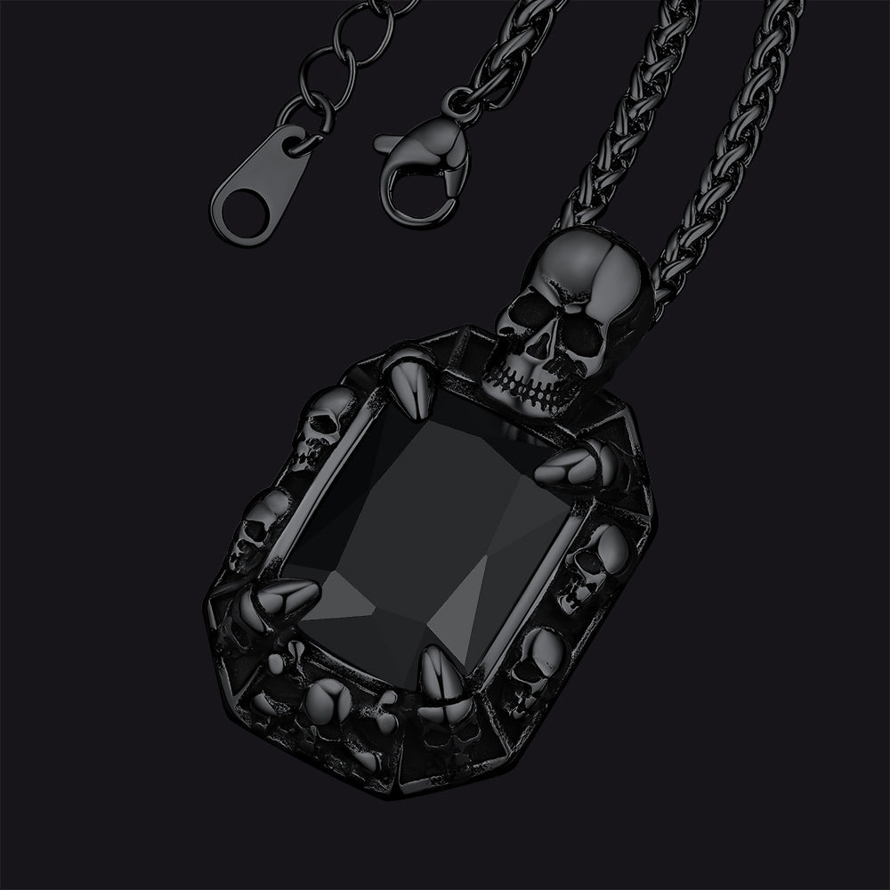 Gothic Skull Dragon Claw Crystal Necklace for