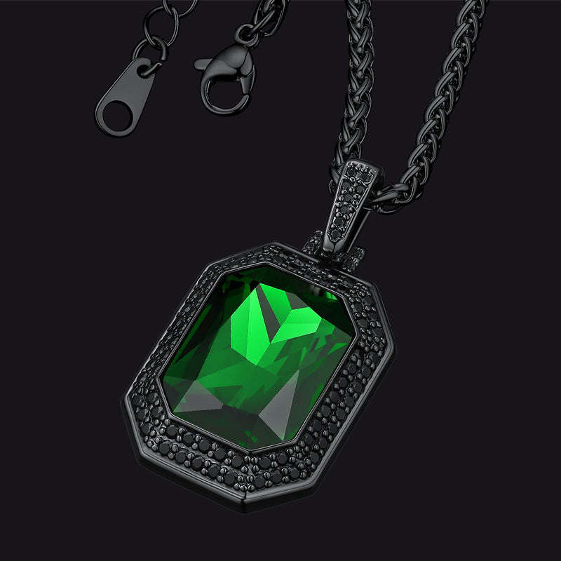 Cubic Zirconia Gemstone Crystal Dog Tag Necklace for