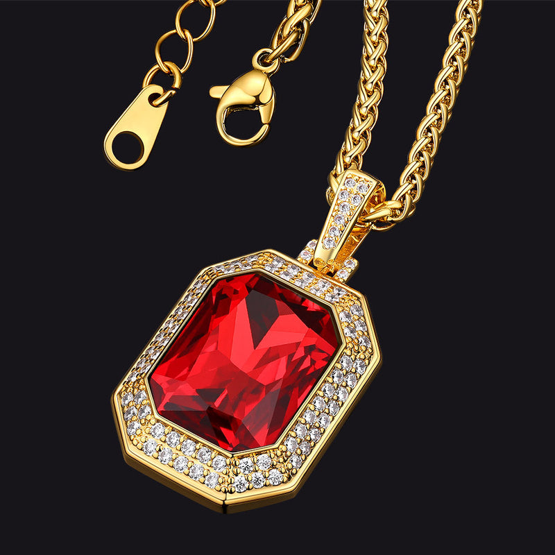 Cubic Zirconia Gemstone Crystal Dog Tag Necklace for