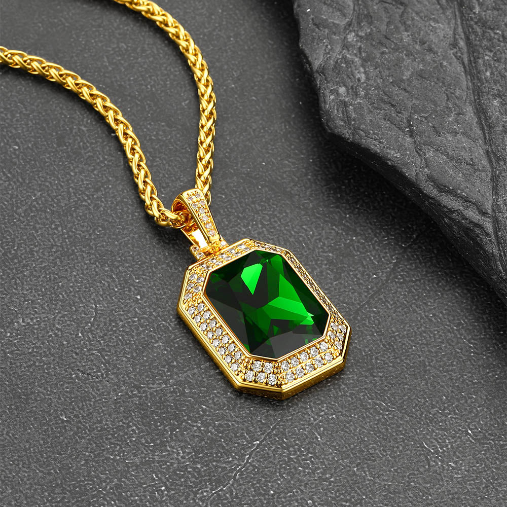 Cubic Zirconia Gemstone Crystal Dog Tag Necklace for