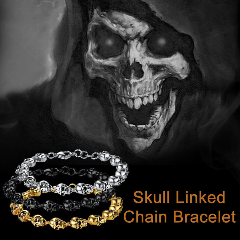 Gothic Linked Chain Skull Bracelet for