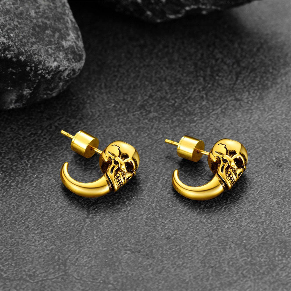 Gothic Skull Huggie Half-circle Stud Earrings Jewelry for