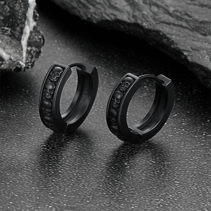 Gothic Skull Huggie Hoop Earrings for