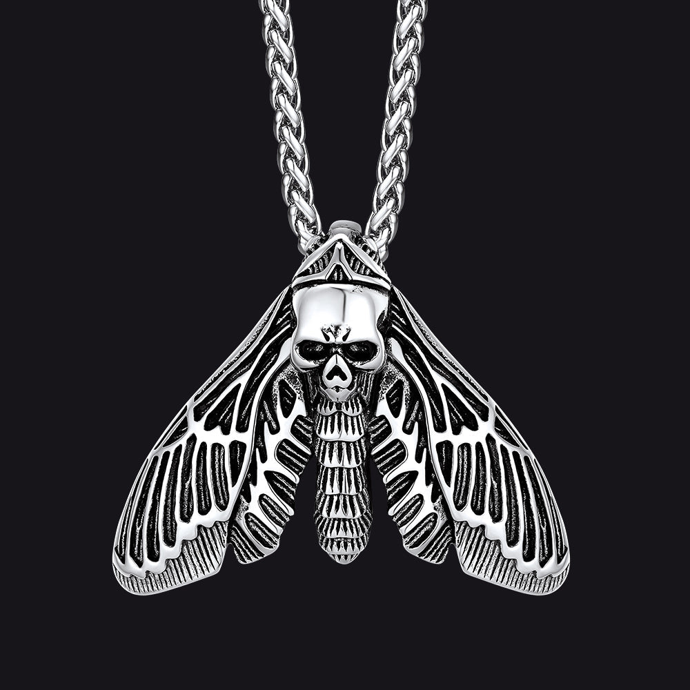Cool Gothic Skull Moth Necklace for