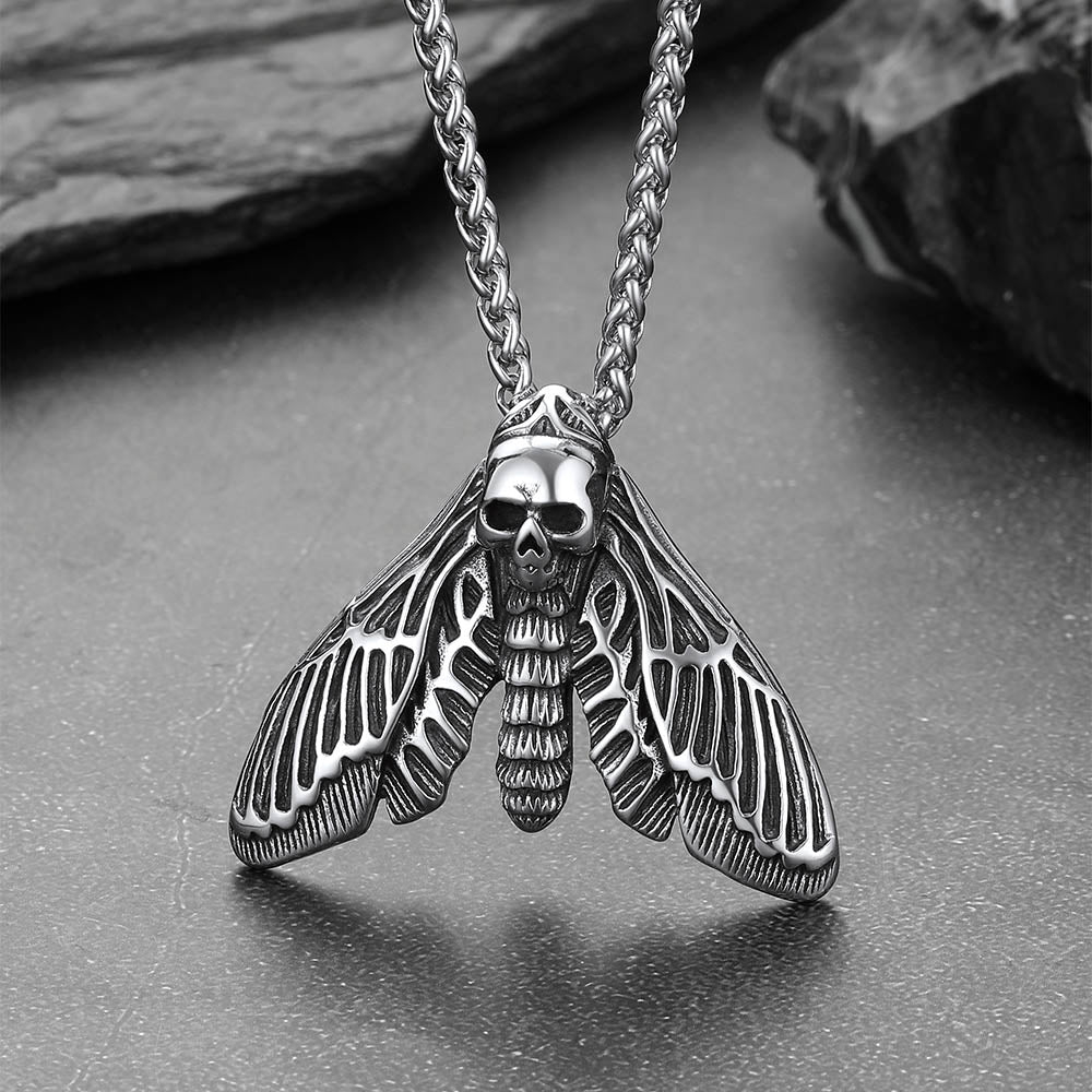 Cool Gothic Skull Moth Necklace for