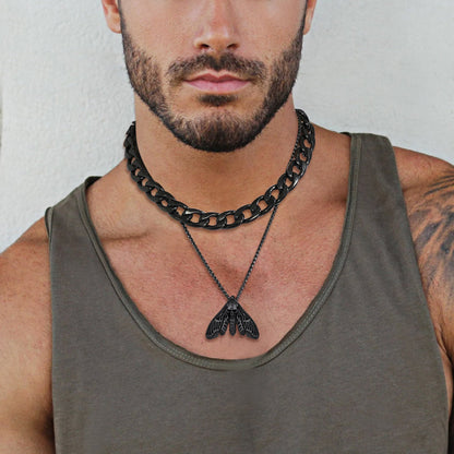 Cool Gothic Skull Moth Necklace for