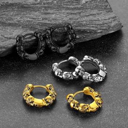 Sterling Silver Skulls Hoop Huugie Earrings for