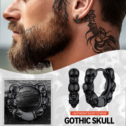Sterling Silver Skulls Hoop Huugie Earrings for