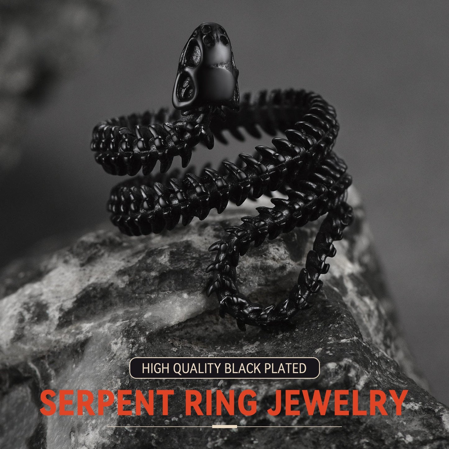 Gothic Snake Skull Bone Ring for