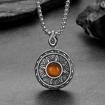 Gothic Tiger Eye Stone Sun Pendant Protection Necklace for