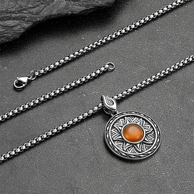 Gothic Tiger Eye Stone Sun Pendant Protection Necklace for
