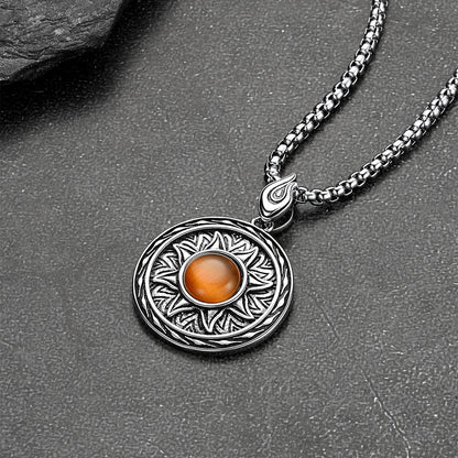 Gothic Tiger Eye Stone Sun Pendant Protection Necklace for
