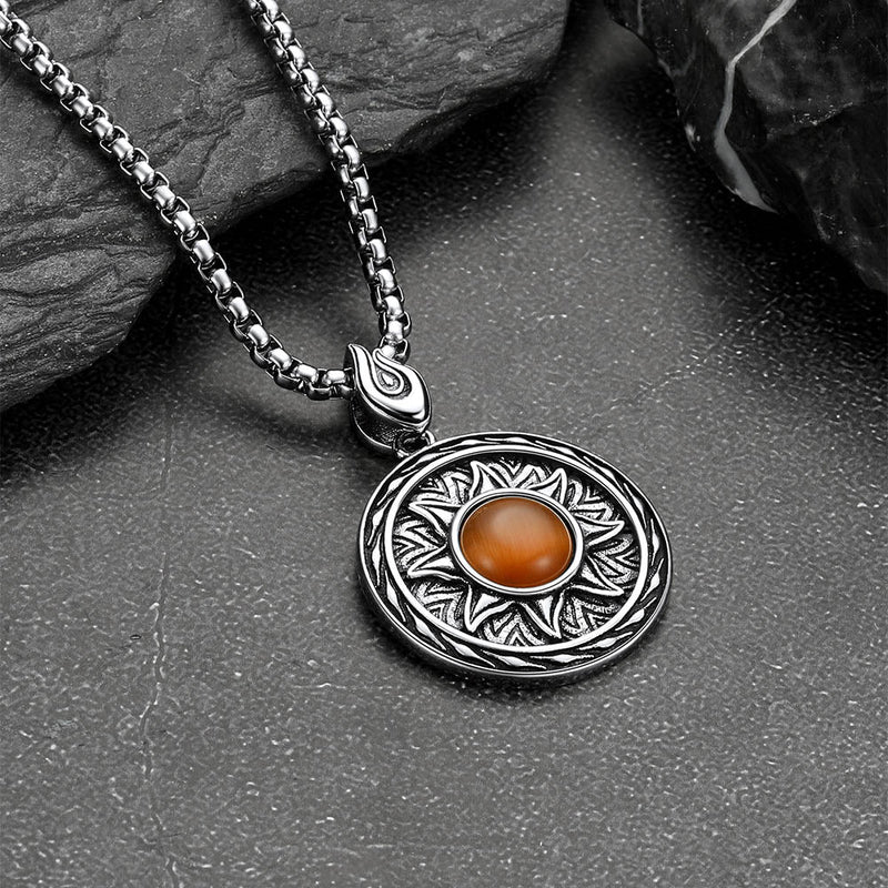 Gothic Tiger Eye Stone Sun Pendant Protection Necklace for