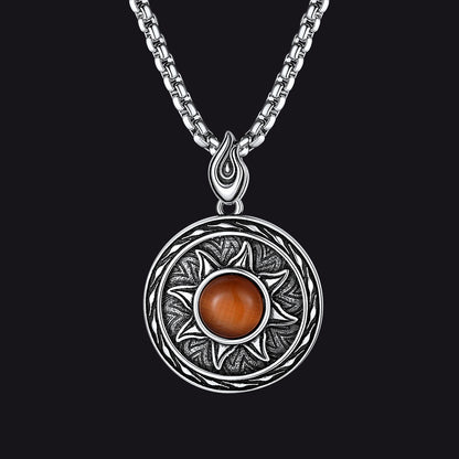 Gothic Tiger Eye Stone Sun Pendant Protection Necklace for