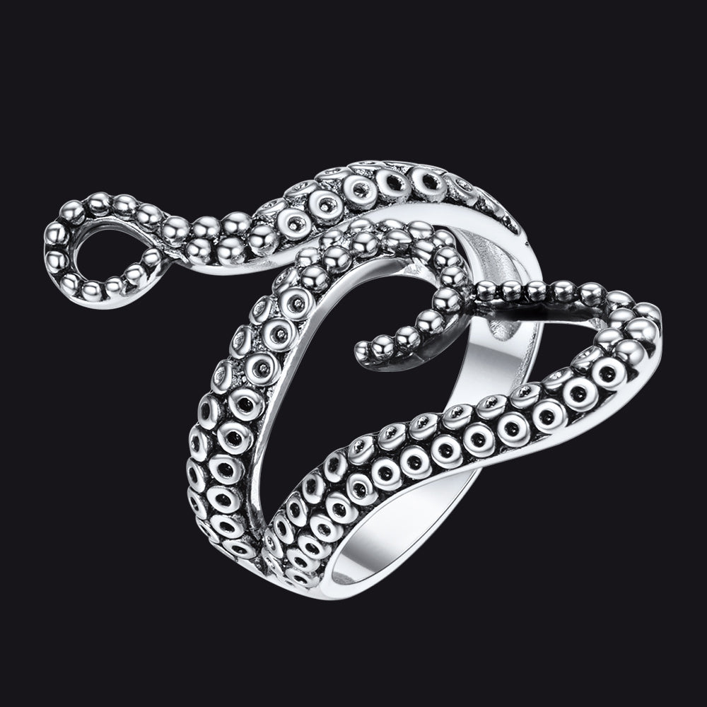 Gothic Punk Animal Octopus Adjustable Open Ring for