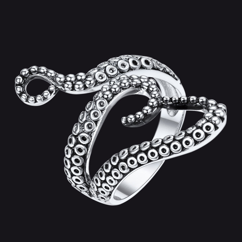 Gothic Punk Animal Octopus Adjustable Open Ring for