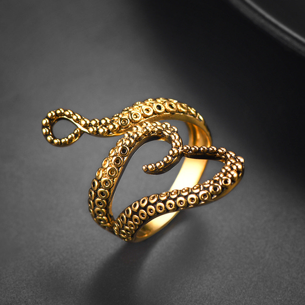 Gothic Punk Animal Octopus Adjustable Open Ring for