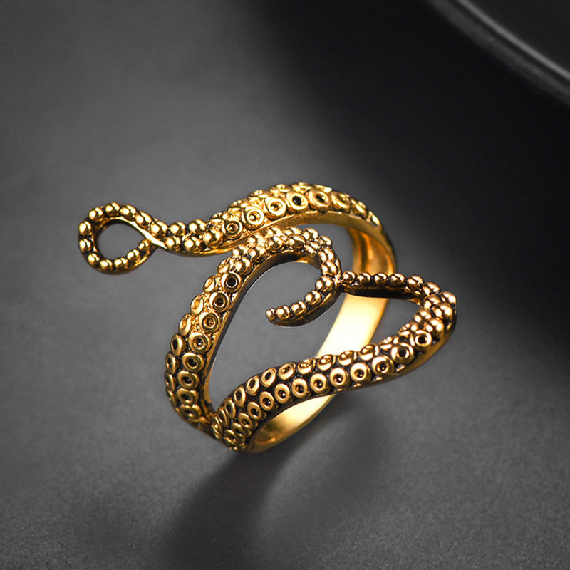 Gothic Punk Animal Octopus Adjustable Open Ring for