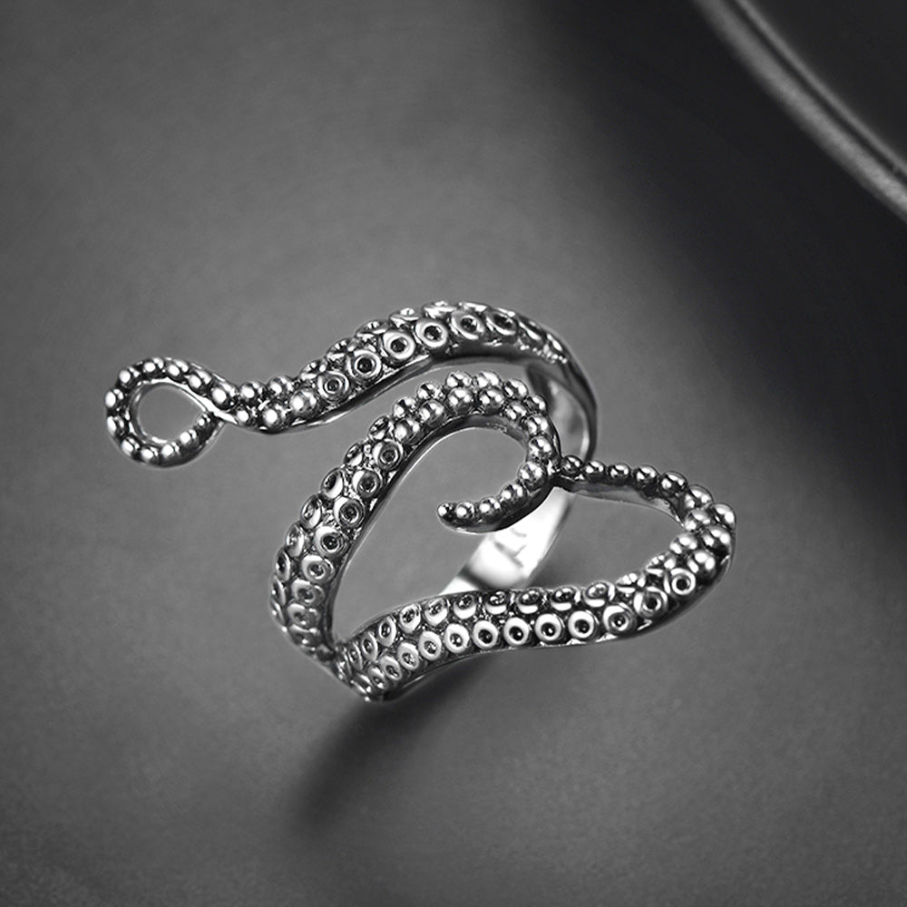 Gothic Punk Animal Octopus Adjustable Open Ring for