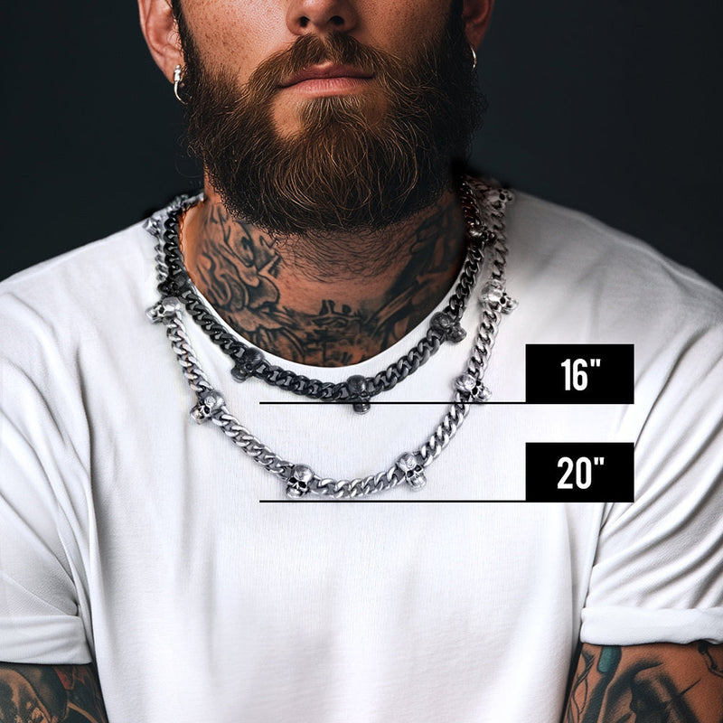 9mm Gothic Skull Cuban Link Chain Choker Necklace for