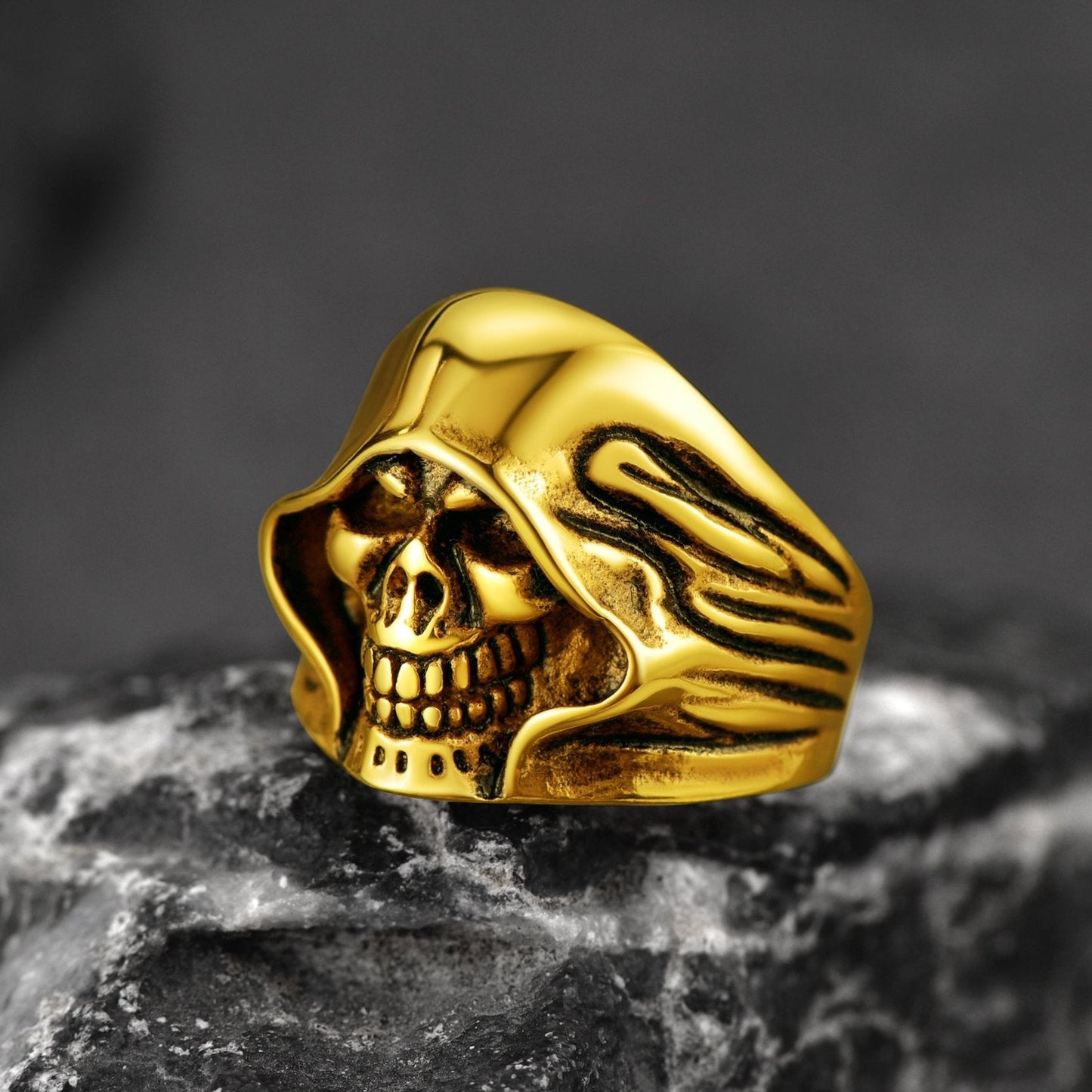Gothic Grim Reaper Skull Ring for in Stainless Steel