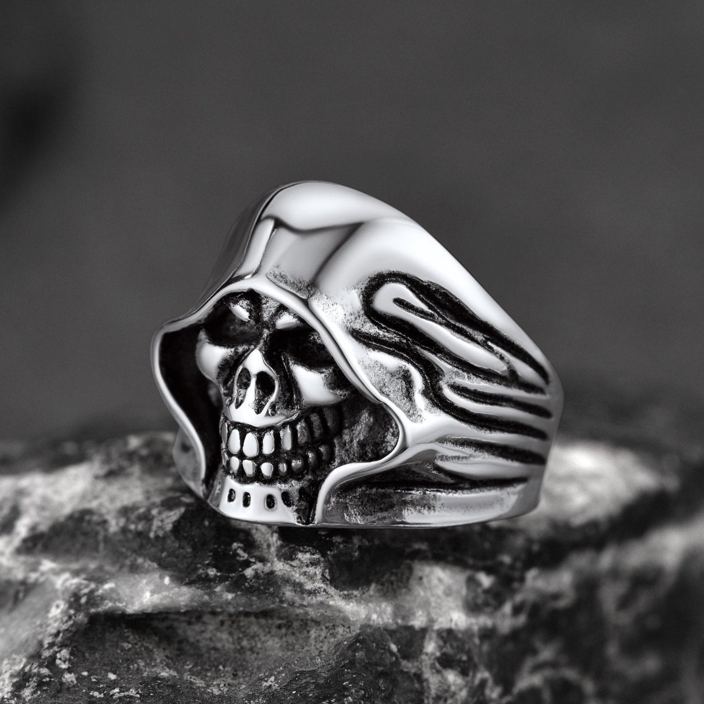 Gothic Grim Reaper Skull Ring for in Stainless Steel