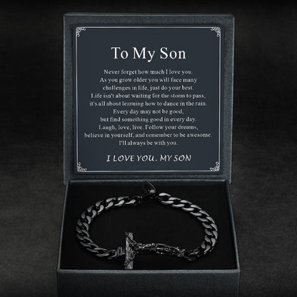 Christian Cross Cuban Chain Bracelet Gift for My Son Grandson