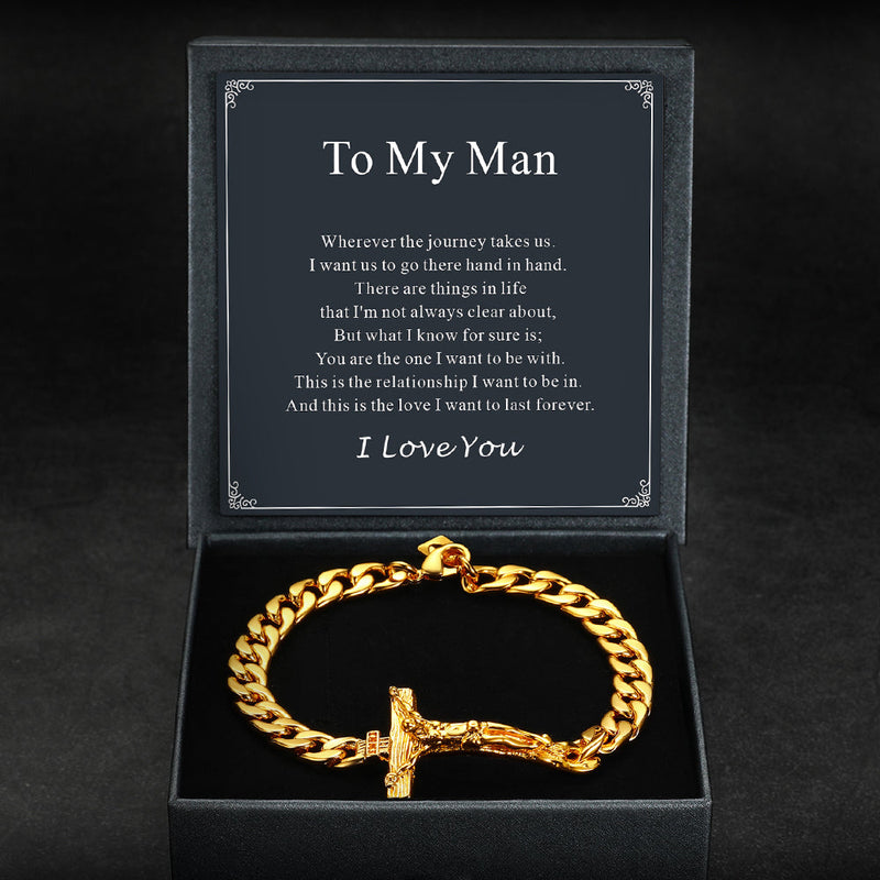 Christian Cross Cuban Chain Bracelet Gift for My Son Grandson