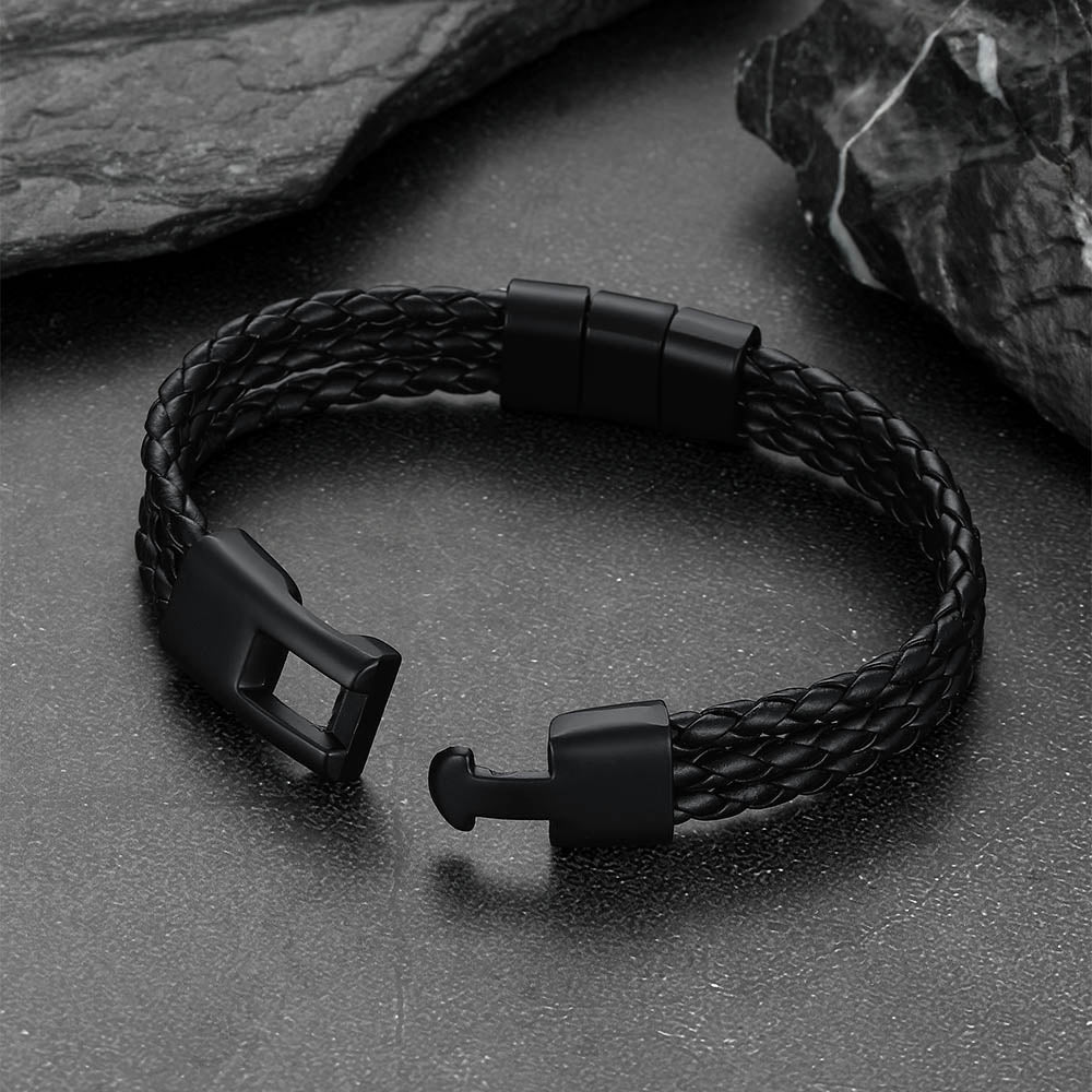 Customized Braided Leather Bracelet With Name Beads for