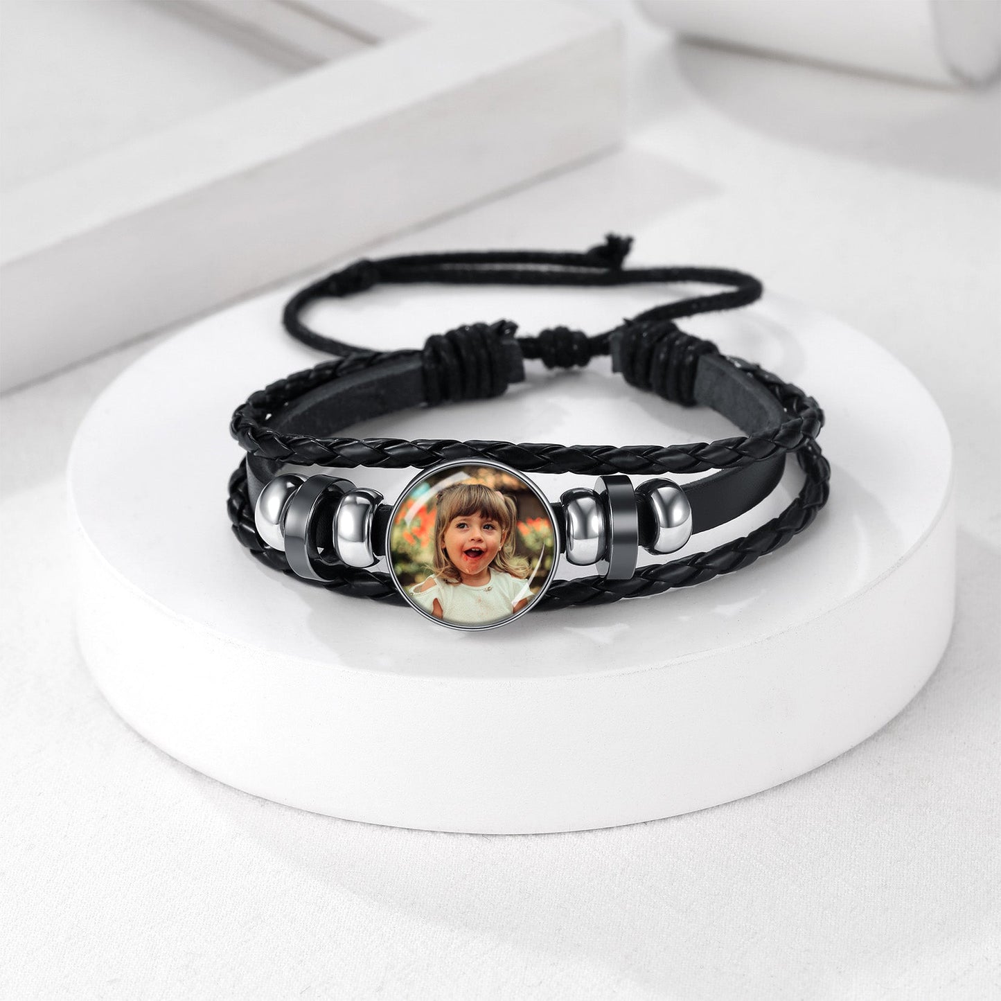 Personalized Picture Wrap Leather Bracelet Cuff Gift for