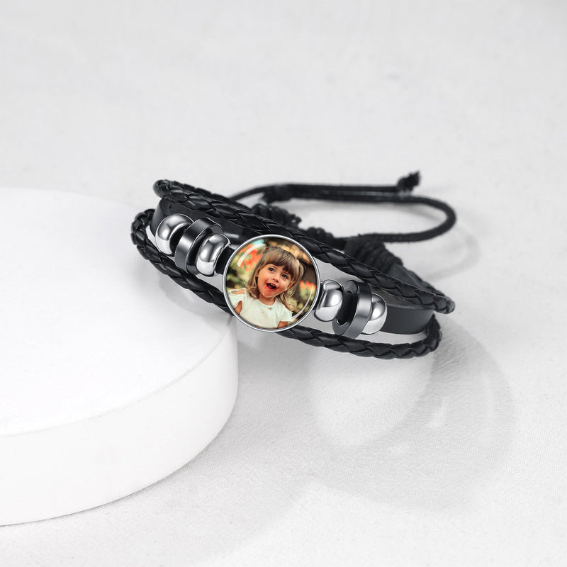 Personalized Picture Wrap Leather Bracelet Cuff Gift for