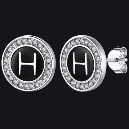 Personalized Black Initial Letter Stud Earrings for