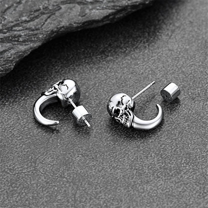 Gothic Skull Huggie Half-circle Stud Earrings Jewelry for
