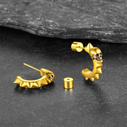 Half-circle Skull Rivet Huggie Stud Earrings for