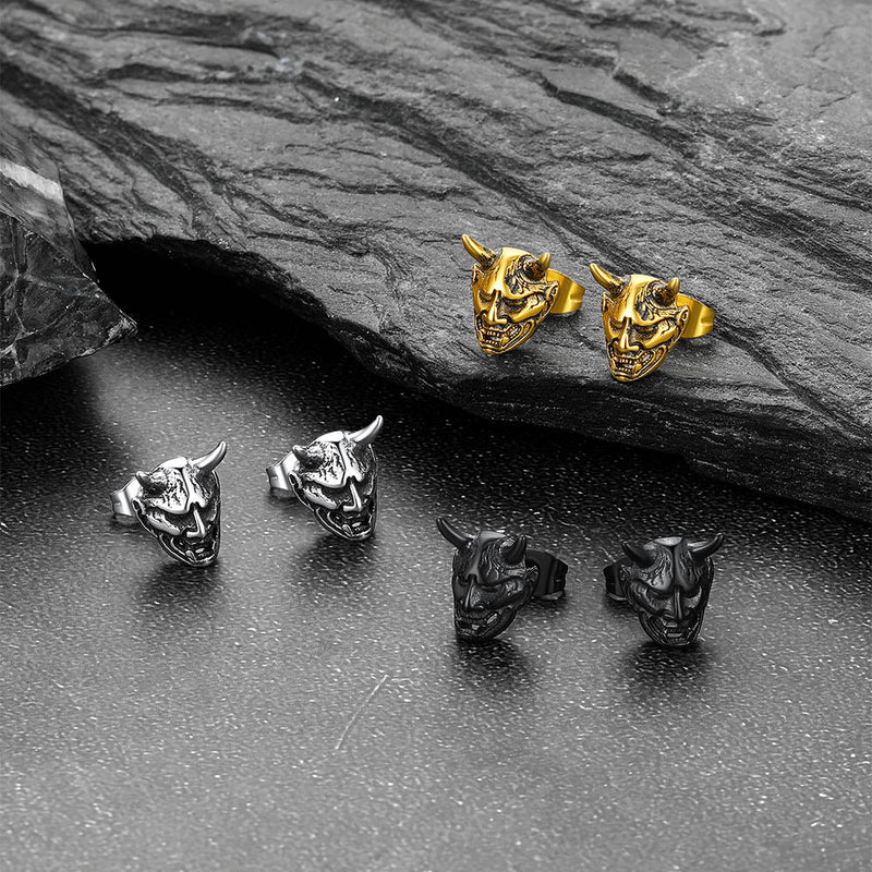 Halloween Hannya Mask Devil Horn Earrings for