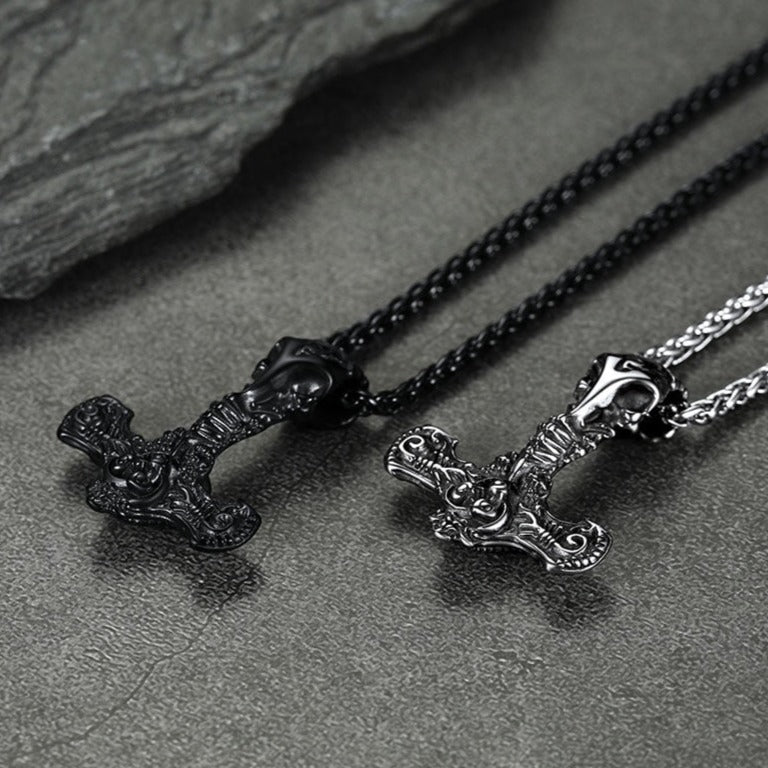 Viking Raven Thor's Hammer Mjolnir Necklace Pendant for