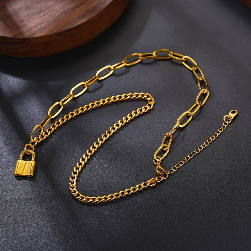 Handcuff Padlock Pendant Curb Chain Necklace for