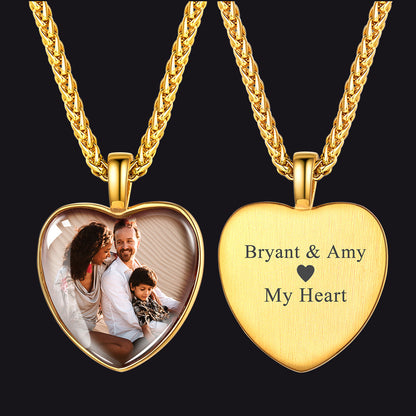 Personalized Heart Picture Memorial Necklace for Couple