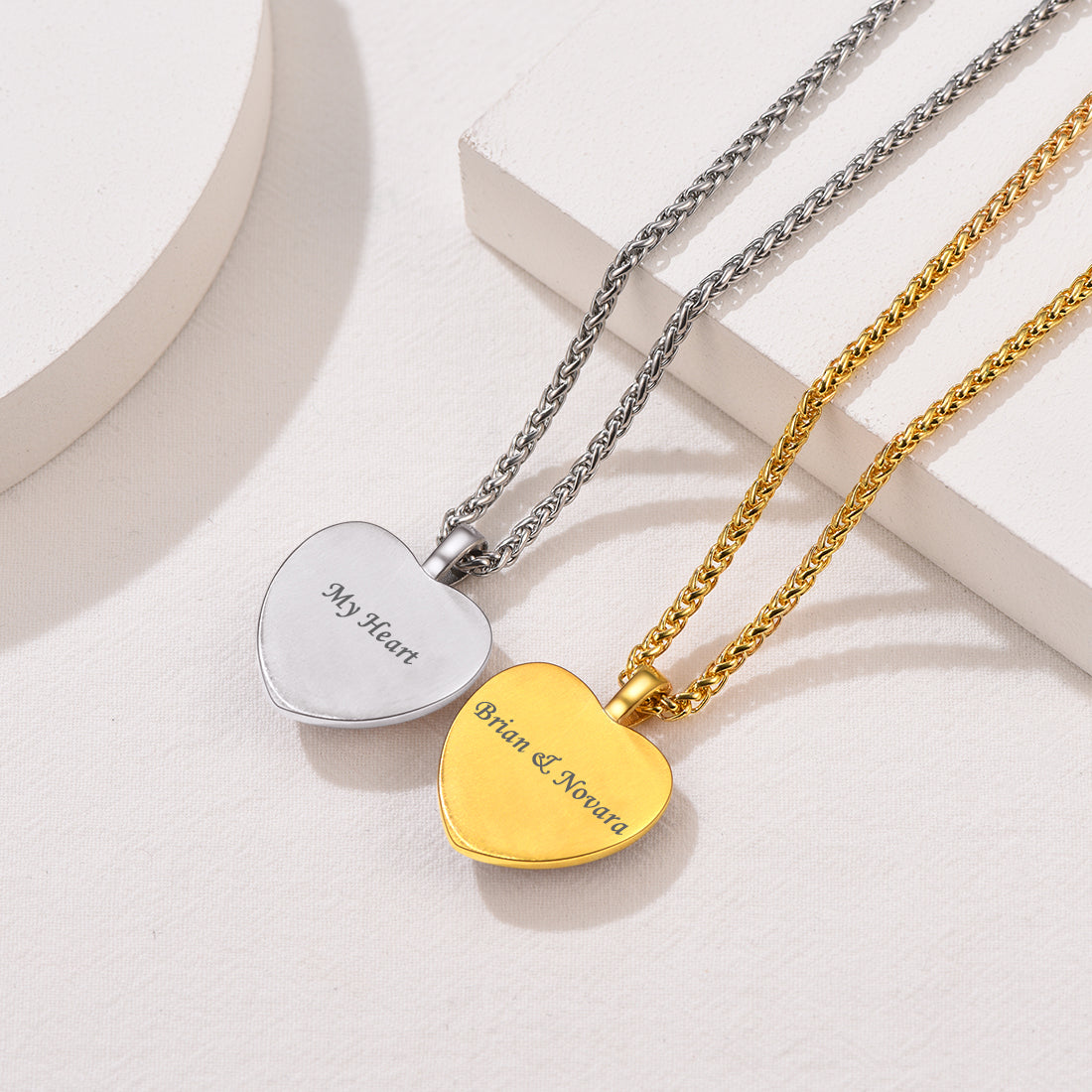 Personalized Heart Picture Memorial Necklace for Couple