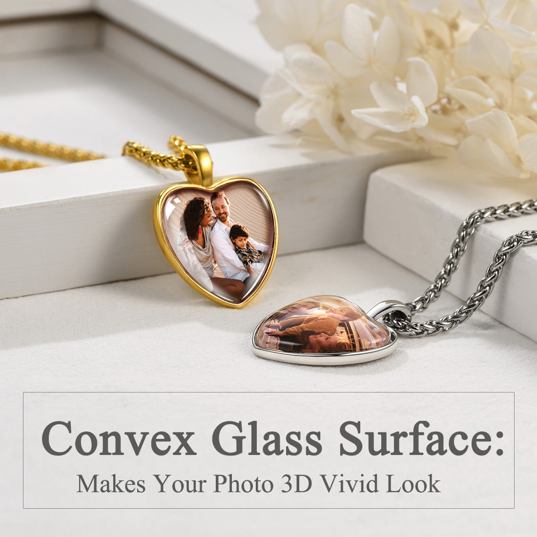 Personalized Heart Picture Memorial Necklace for Couple