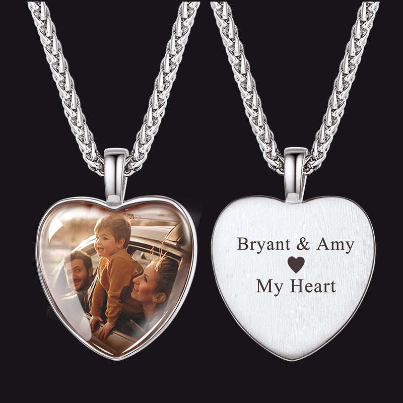 Personalized Heart Picture Memorial Necklace for Couple