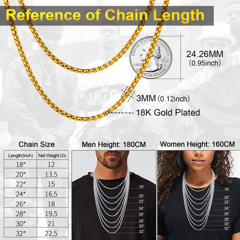 Hollow Rolo Box Link Chain Necklace for , 3/6mm Width
